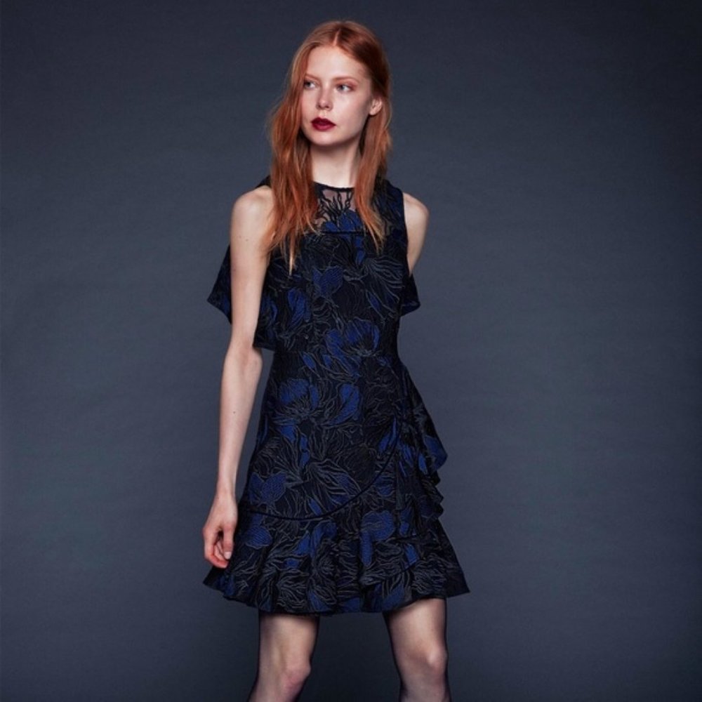 Prose & Poetry Black Blue Lace Floral Dress